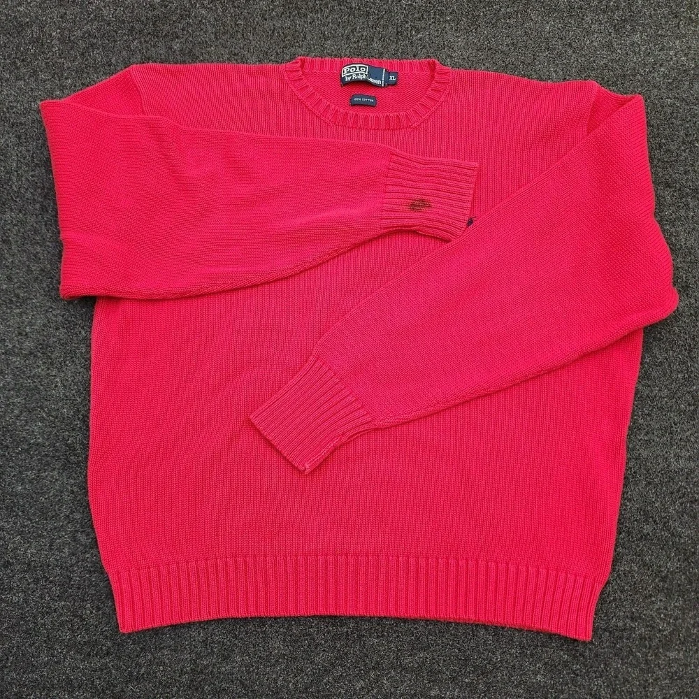 Vintage Polo‎ Ralph Lauren Mens XL Red Tight Knit Pullover Crewneck Sweater